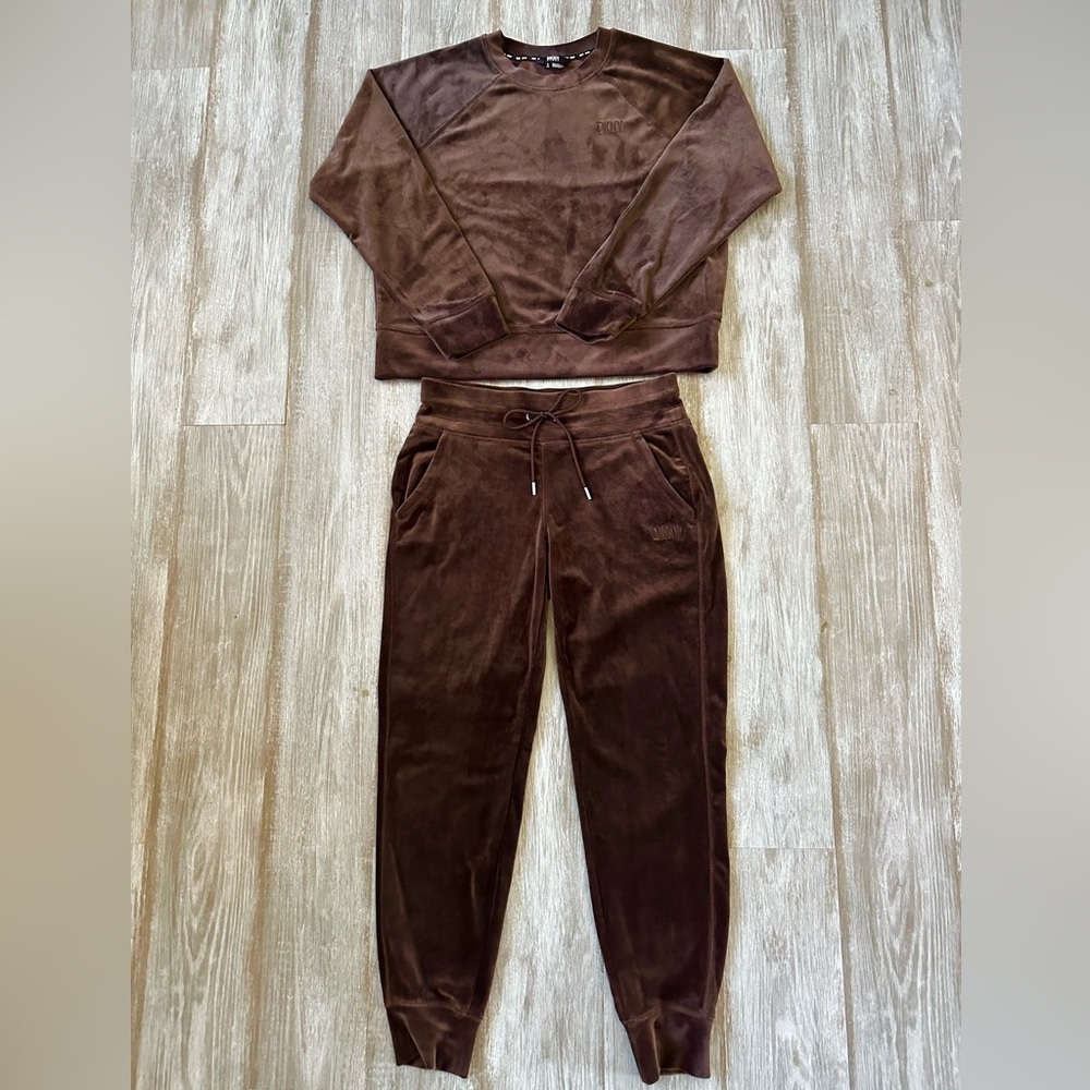 DKNY rich brown velour jogger and pullover set